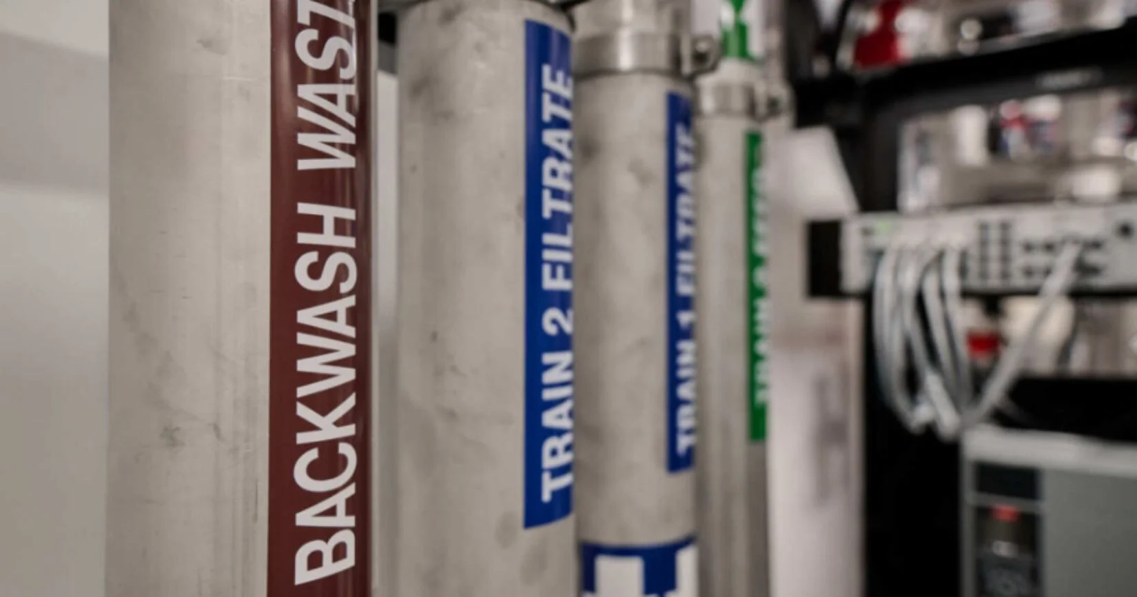 Labeled pipes for source water filtration system
