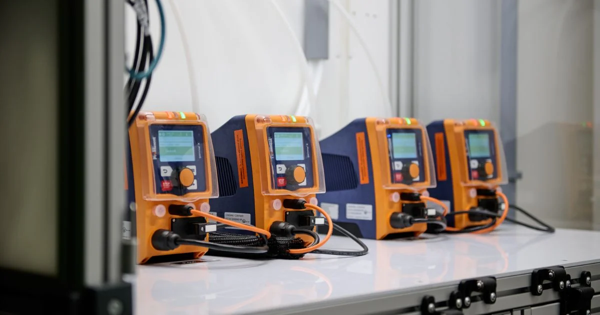 Industrial dosing pumps mounted on control panel