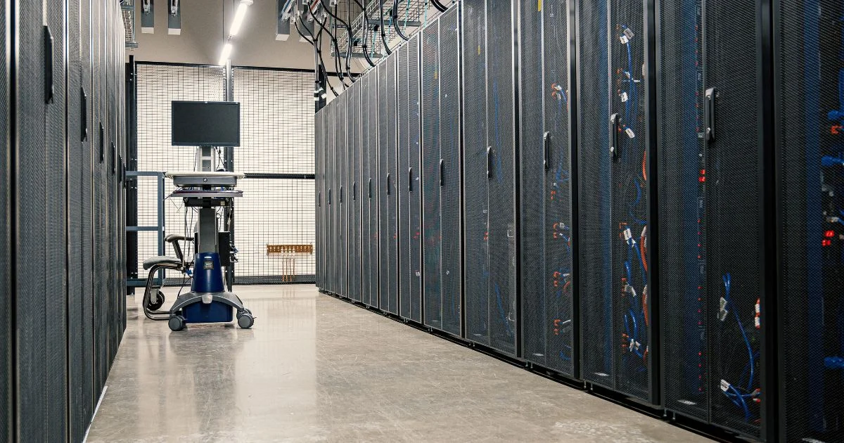 Data center aisle with server racks