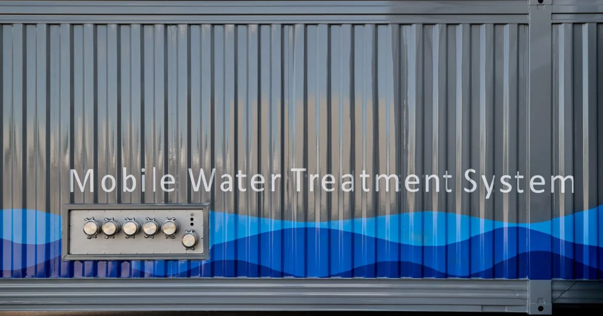 Containerized mobile water treatment system exterior