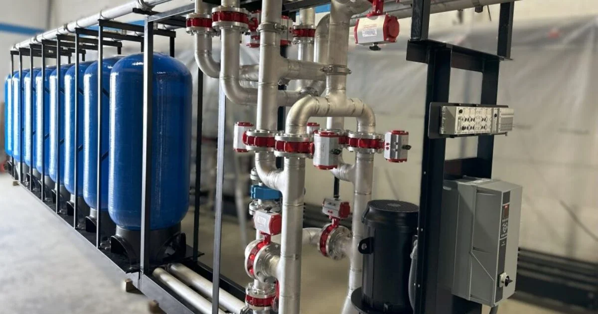 Media filtration water treatment system with tanks and piping